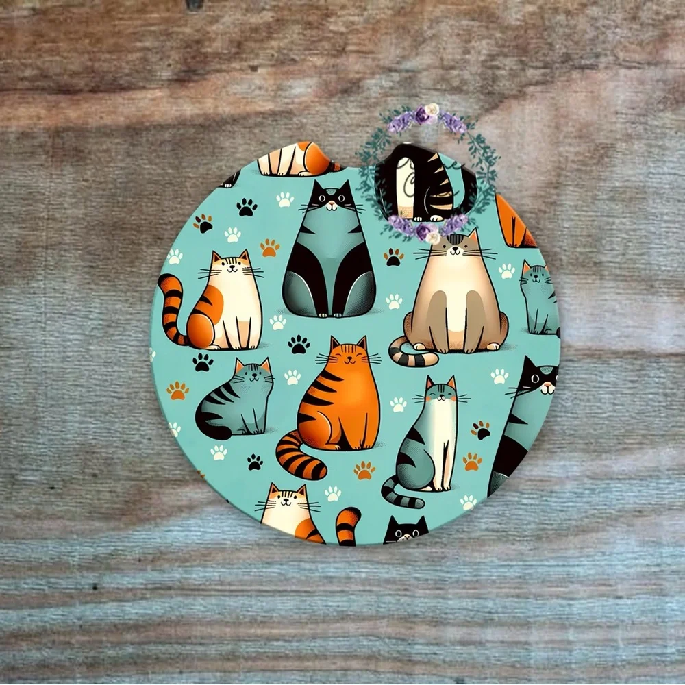 Cat-Themed Round Pet coasters - Blue and Orange
